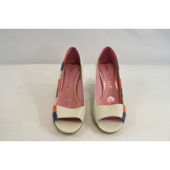 SacHelle Open Toe Heels Red White Blue Women's EU Size 39.5 - Picture 2 of 8